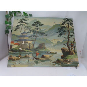 1950s Paint by Number Oil Painting 16" by 20" aS IS some damage